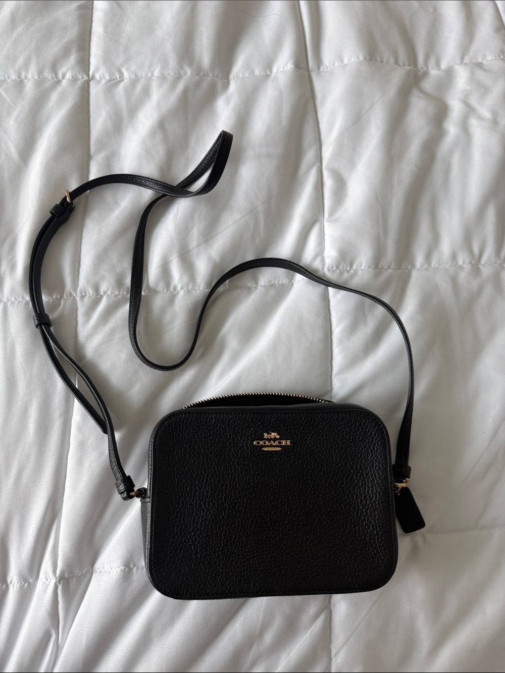 Coach Black Pebbled Leather Crossbody Bag with Gold Hardware